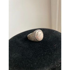 Vintage 925 Sterling Silver Masculine Chunky Wide Faded Pink Agate Ring Size 10